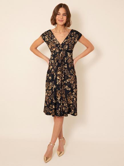 Alie Street Sara Floral Midi Dress, Black/Gold - view 2, Black/Gold