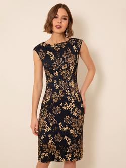 Alie Street Petite Pippa Floral Shift Dress, Black/Gold, Black/Gold