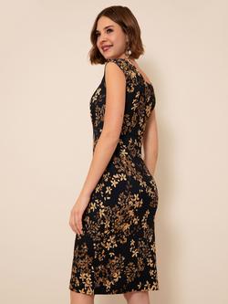 Alie Street Petite Pippa Floral Shift Dress, Black/Gold - view 2, Black/Gold