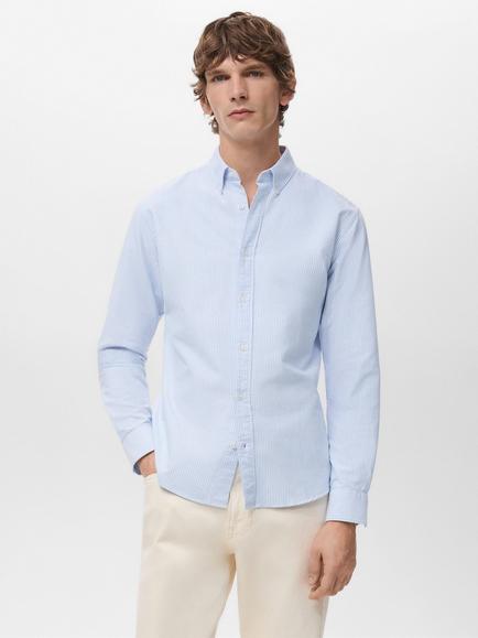 Mango Kodak Stripe Cotton Shirt, Pastel Blue, Pastel Blue