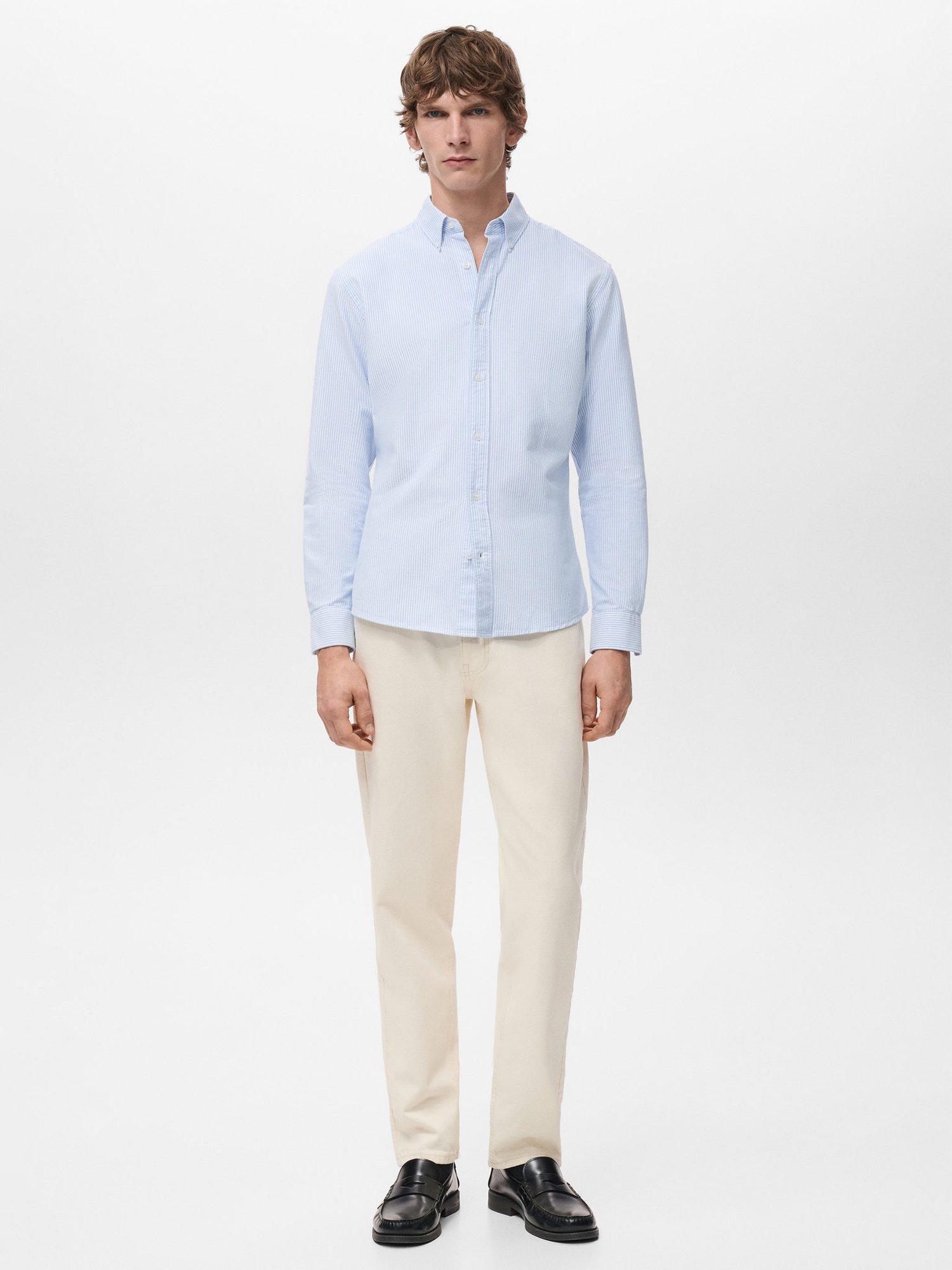 Product image 2 of 8, which shows Mango Kodak Stripe Cotton Shirt, Pastel Blue, L