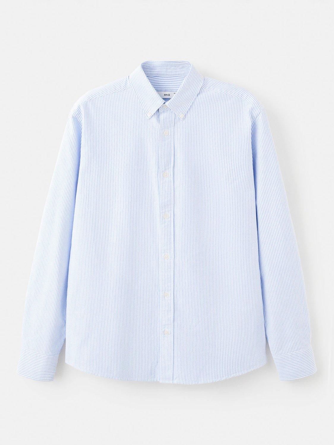 Product image 3 of 8, which shows Mango Kodak Stripe Cotton Shirt, Pastel Blue, L