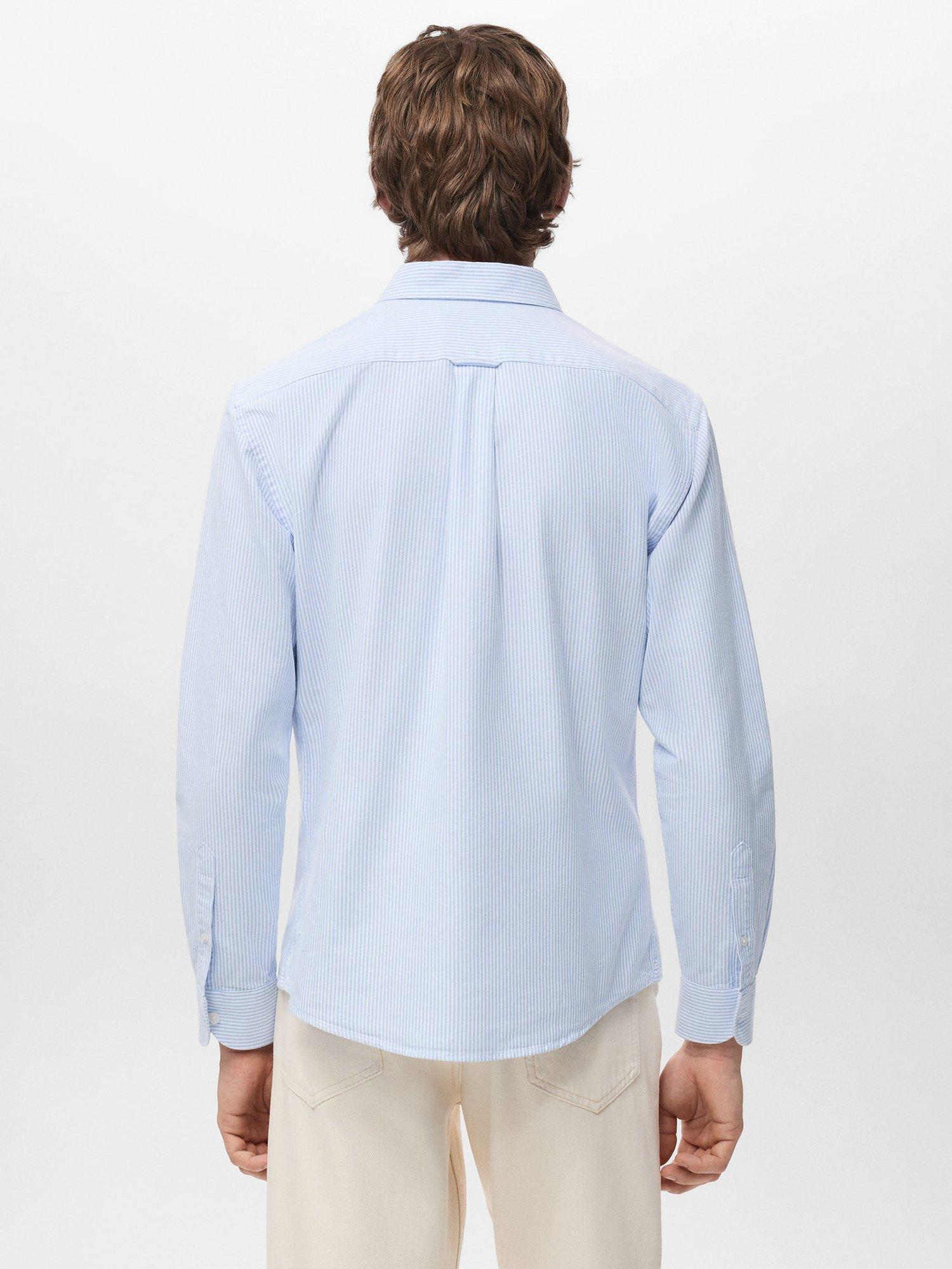 Product image 4 of 8, which shows Mango Kodak Stripe Cotton Shirt, Pastel Blue, L