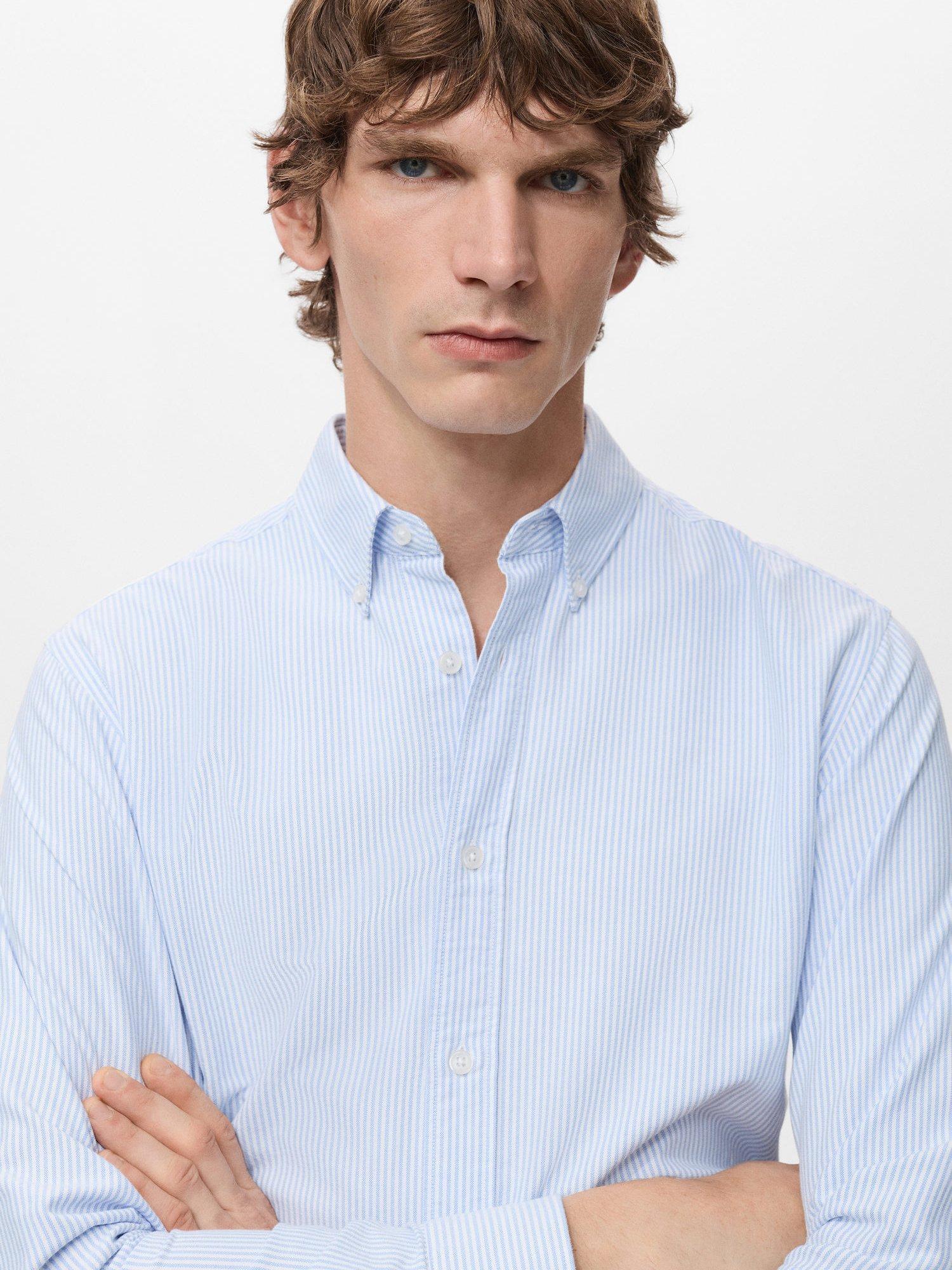 Product image 6 of 8, which shows Mango Kodak Stripe Cotton Shirt, Pastel Blue, L