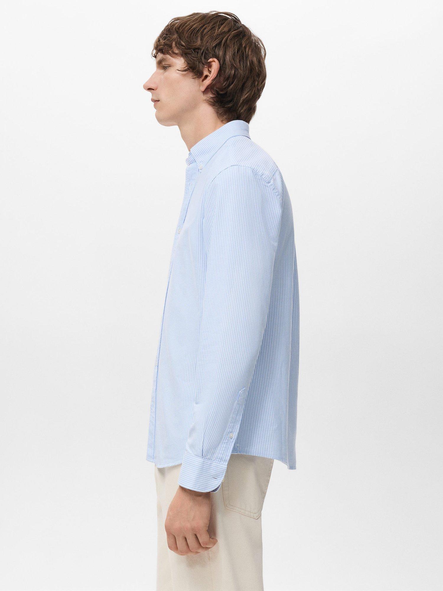 Product image 7 of 8, which shows Mango Kodak Stripe Cotton Shirt, Pastel Blue, L