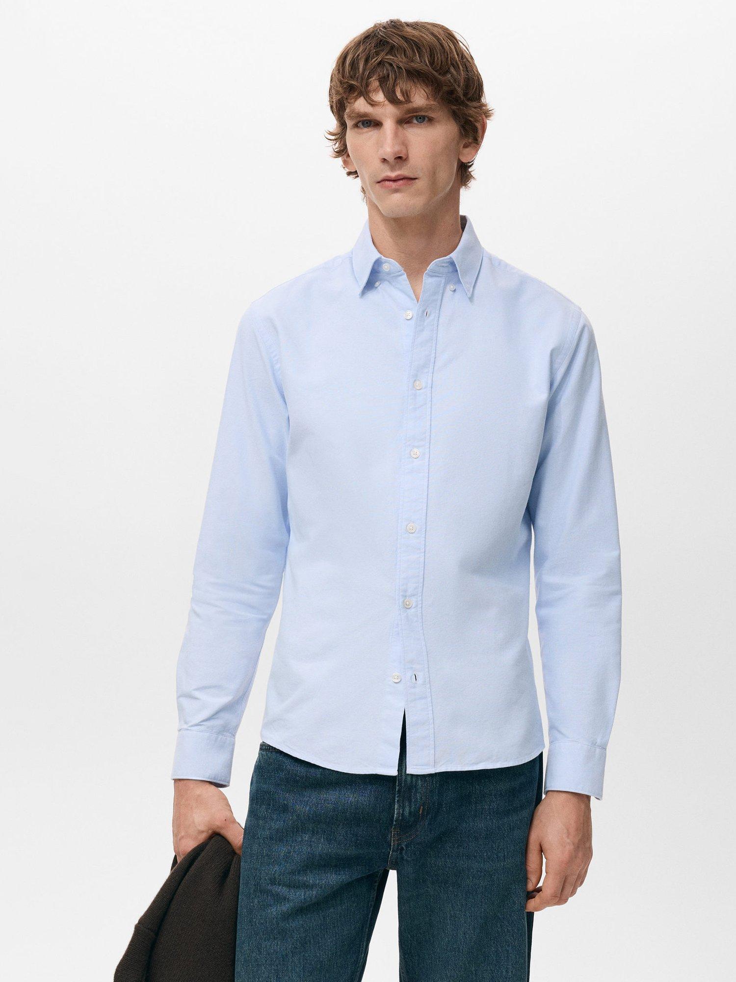 Product image 1 of 8, which shows Mango Cotton Oxford Shirt, Pastel Blue, XS