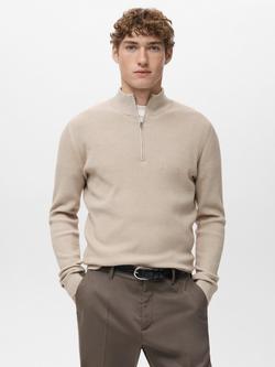 Mango Antiguap Quarter Zip Jumper, Light Beige