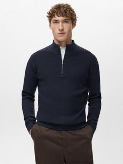 Mango Antiguap Quarter Zip Jumper, Navy