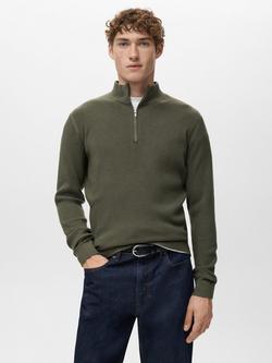 Mango Antiguap Quarter Zip Jumper, Dark Green