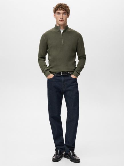 Mango Antiguap Quarter Zip Jumper - view 2, Dark Green