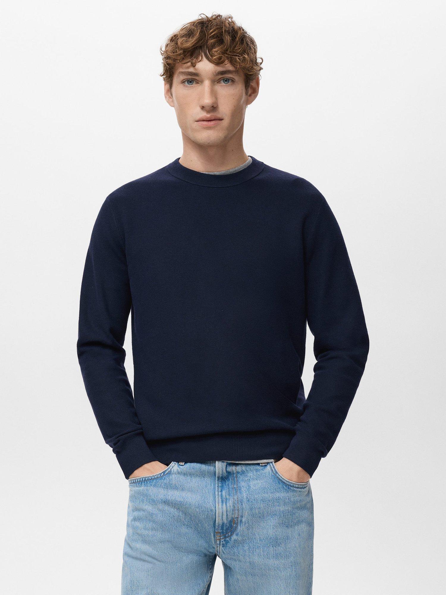 Product image 1 of 8, which shows Mango Ten Crew Neck Jumper with Cotton, Navy, L