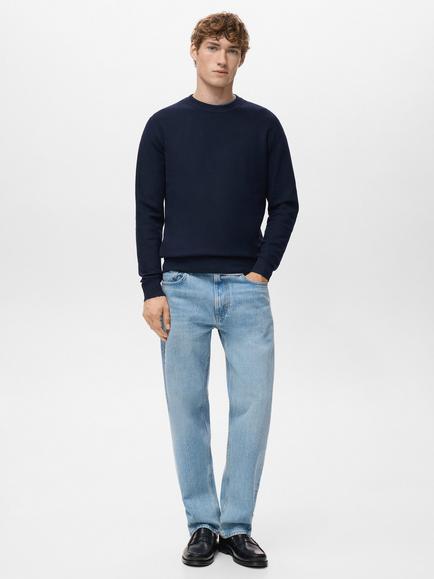 Mango Ten Crew Neck Jumper with Cotton, Navy - view 2, Navy