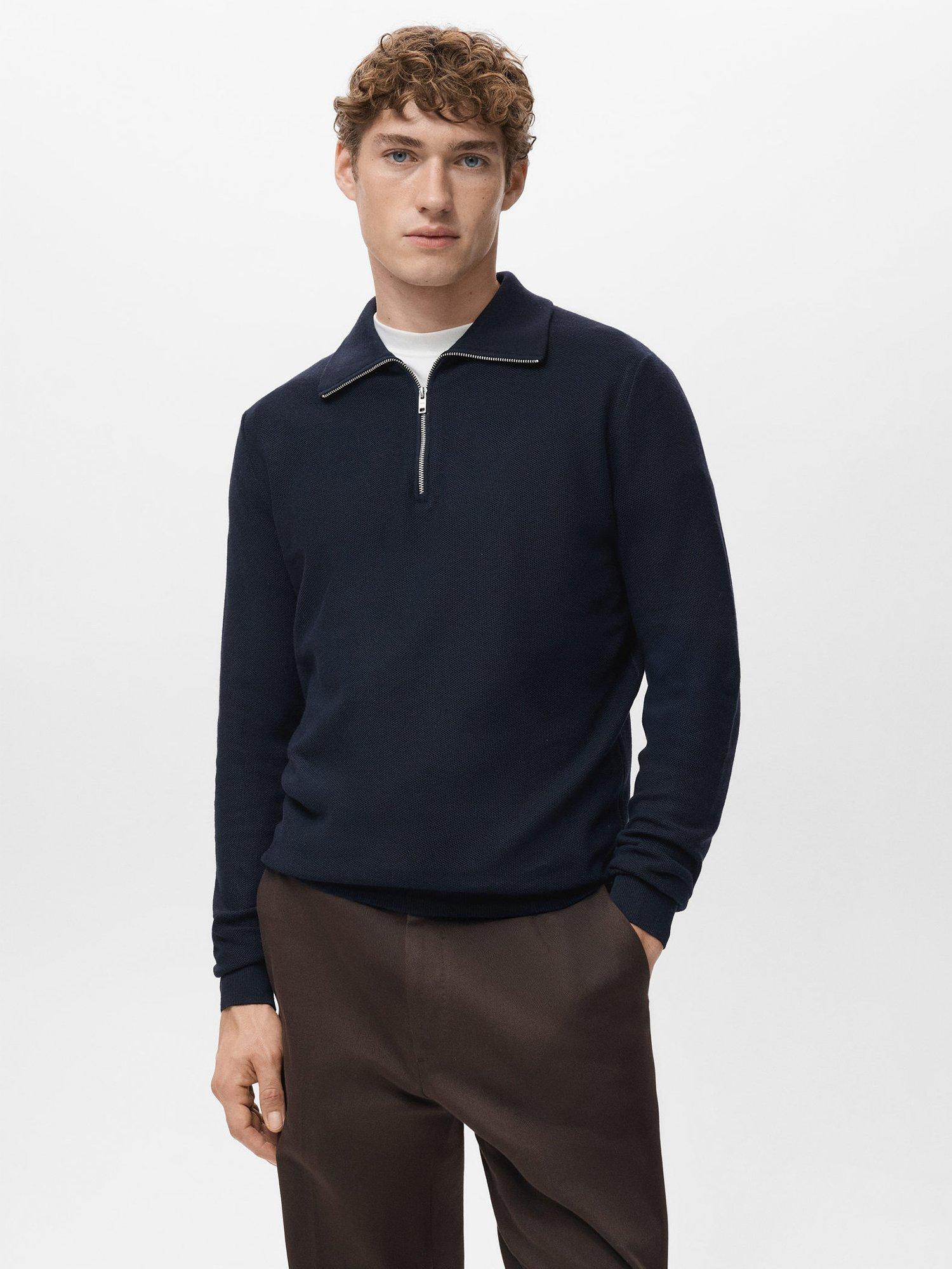 Product image 1 of 8, which shows Mango Tenp Zip Neck Jumper with Cotton, Navy, L
