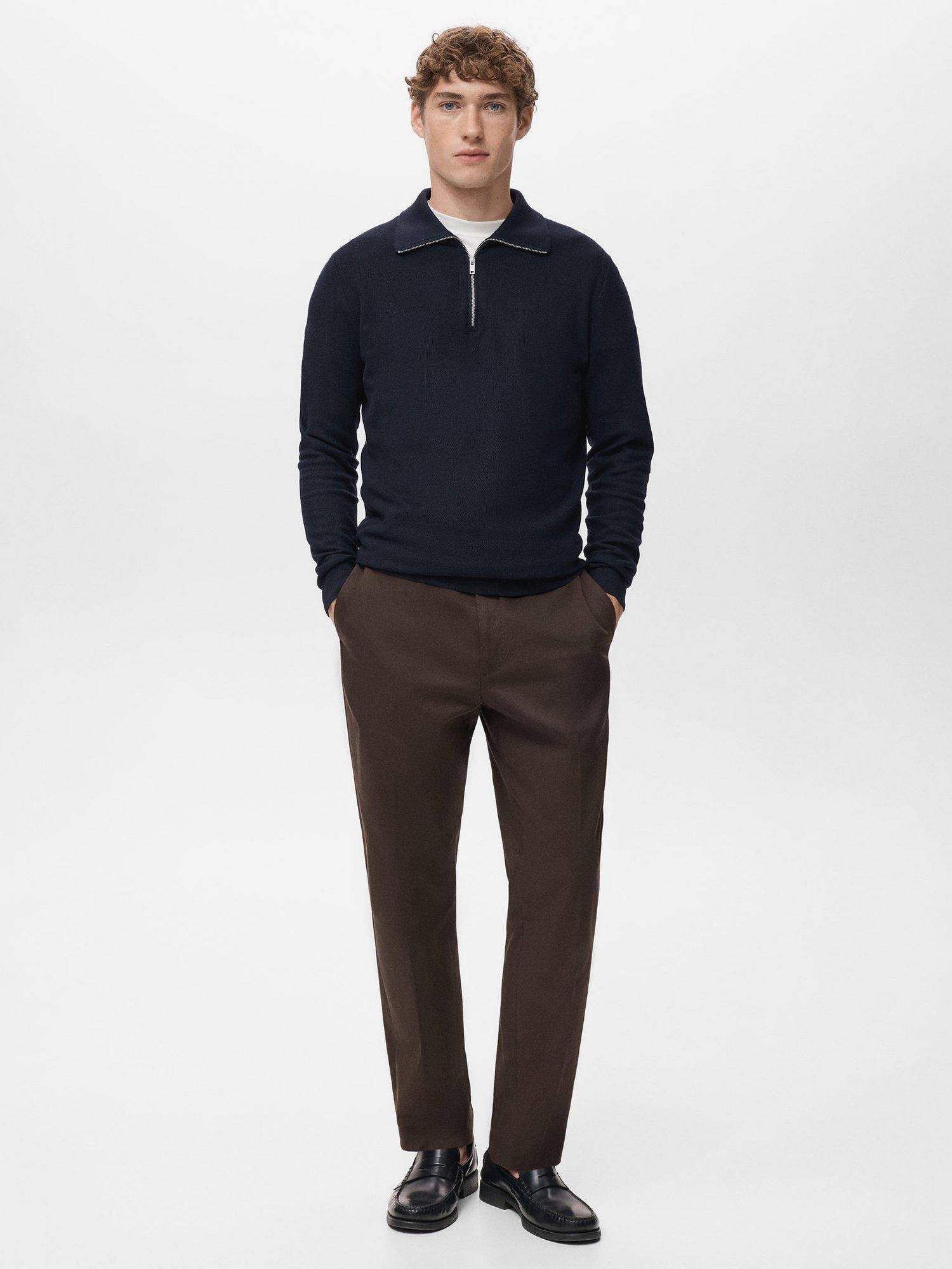 Product image 2 of 8, which shows Mango Tenp Zip Neck Jumper with Cotton, Navy, L