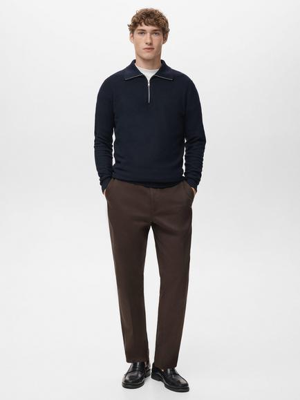 Mango Tenp Zip Neck Jumper with Cotton, Navy - view 2, Navy