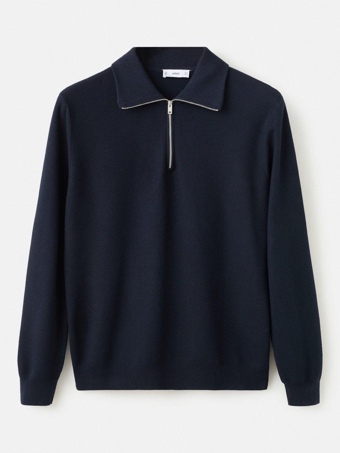 Product image 3 of 8, which shows Mango Tenp Zip Neck Jumper with Cotton, Navy, L