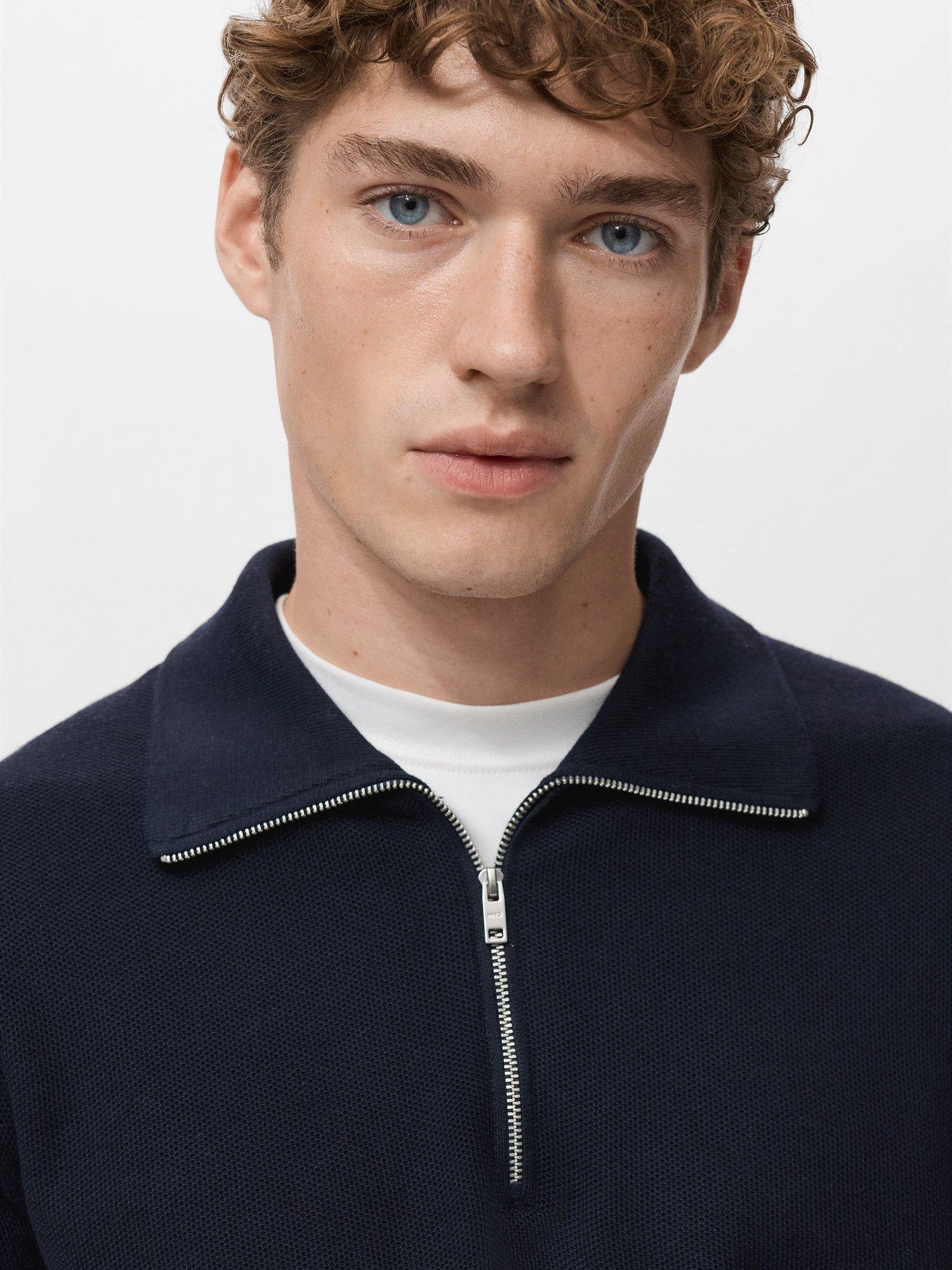 Product image 6 of 8, which shows Mango Tenp Zip Neck Jumper with Cotton, Navy, L