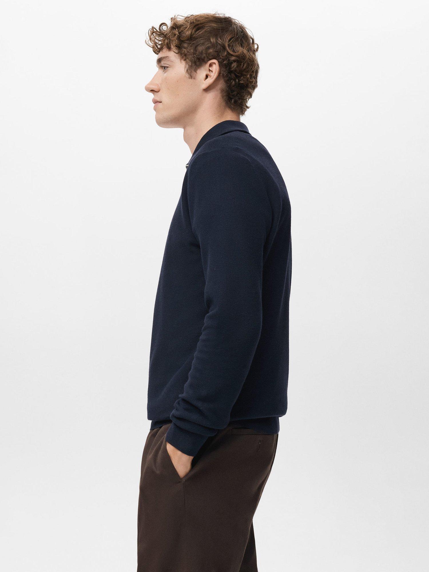 Product image 7 of 8, which shows Mango Tenp Zip Neck Jumper with Cotton, Navy, L