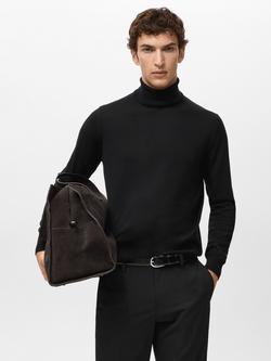 Mango Willyt Merino Wool Roll Neck Jumper, Black, Black