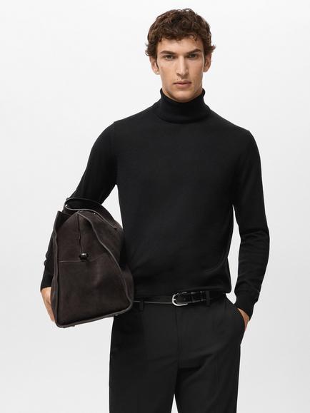 Mango Willyt Merino Wool Roll Neck Jumper, Black, Black