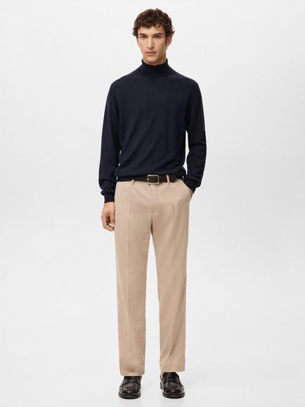 Mango Merino Wool Wraparound High Neck Jumper, Navy - view 2, Navy