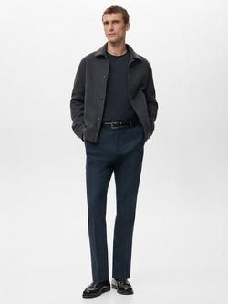 Mango Brest Flannel Slim Fit Trousers, Navy - view 2, Navy