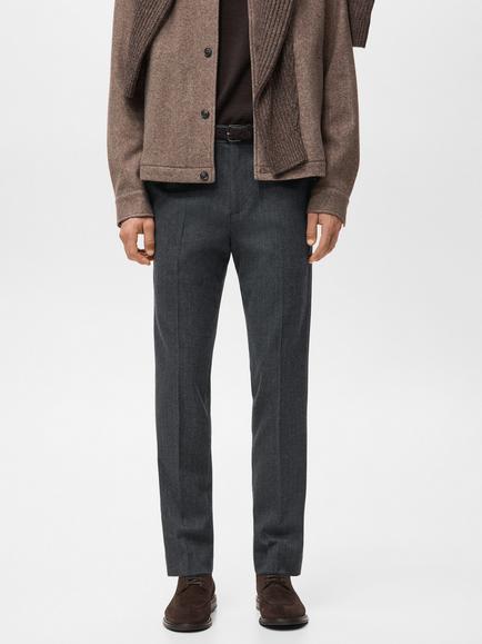 Mango Brest Flannel Slim Fit Trousers, Dark Grey