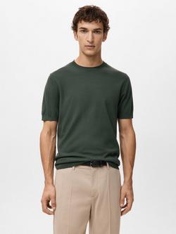 Mango Arraona Crew Neck Cotton T-Shirt, Dark Green, Dark Green