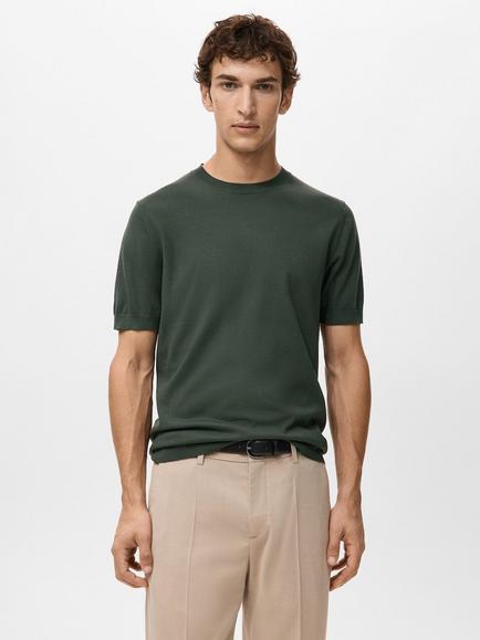 Mango Arraona Crew Neck Cotton T-Shirt, Dark Green