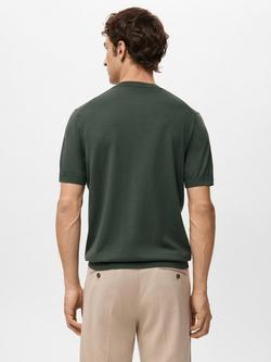 Mango Arraona Crew Neck Cotton T-Shirt, Dark Green - view 2, Dark Green
