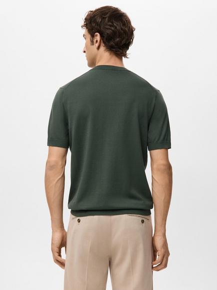 Mango Arraona Crew Neck Cotton T-Shirt - view 2, Dark Green