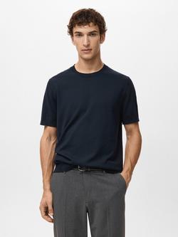 Mango Arraona Crew Neck Cotton T-Shirt, Dark Blue