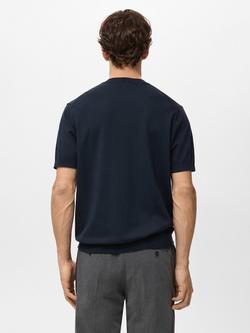 Mango Arraona Crew Neck Cotton T-Shirt - view 2, Dark Blue
