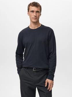 Mango Gareth Cotton Regular Fit Long Sleeve T-Shirt, Navy