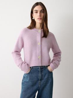 Jigsaw Cropped Pure Wool Cardigan, Lilac, Lilac
