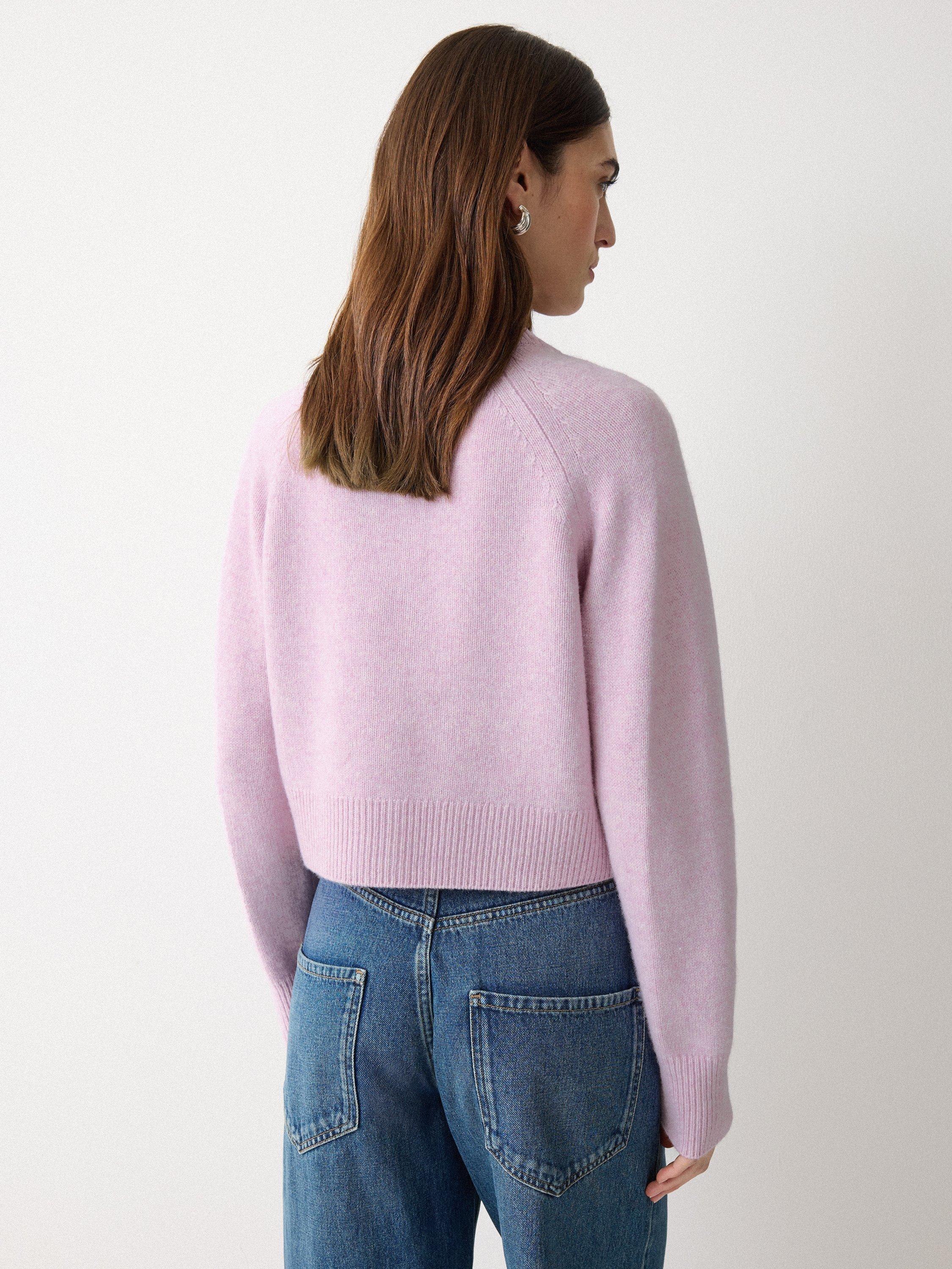 Product image 2 of 5, which shows Jigsaw Cropped Pure Wool Cardigan, Lilac, XS