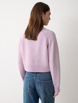 Jigsaw Cropped Pure Wool Cardigan, Lilac - view 2, Lilac