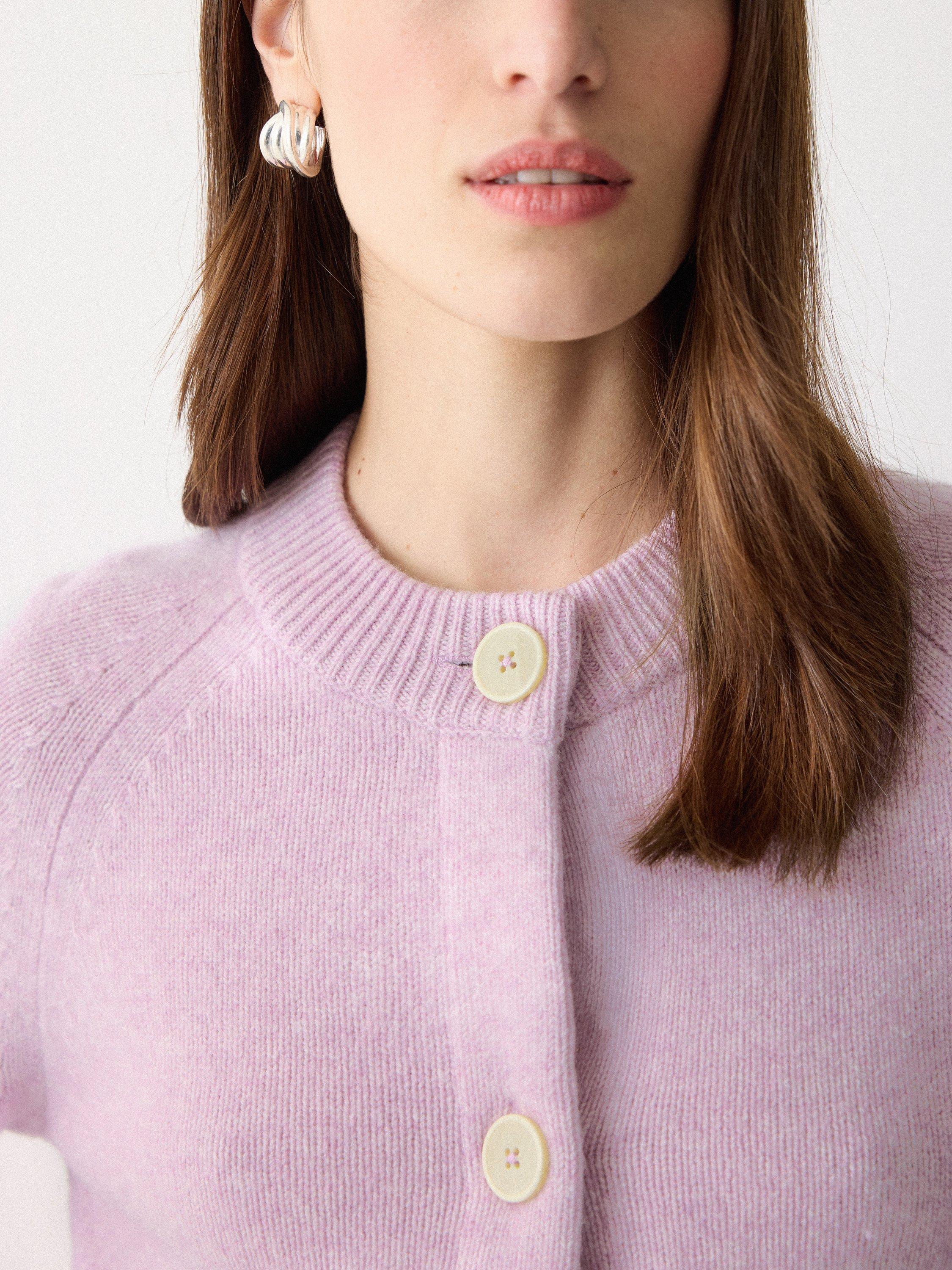 Product image 3 of 5, which shows Jigsaw Cropped Pure Wool Cardigan, Lilac, XS