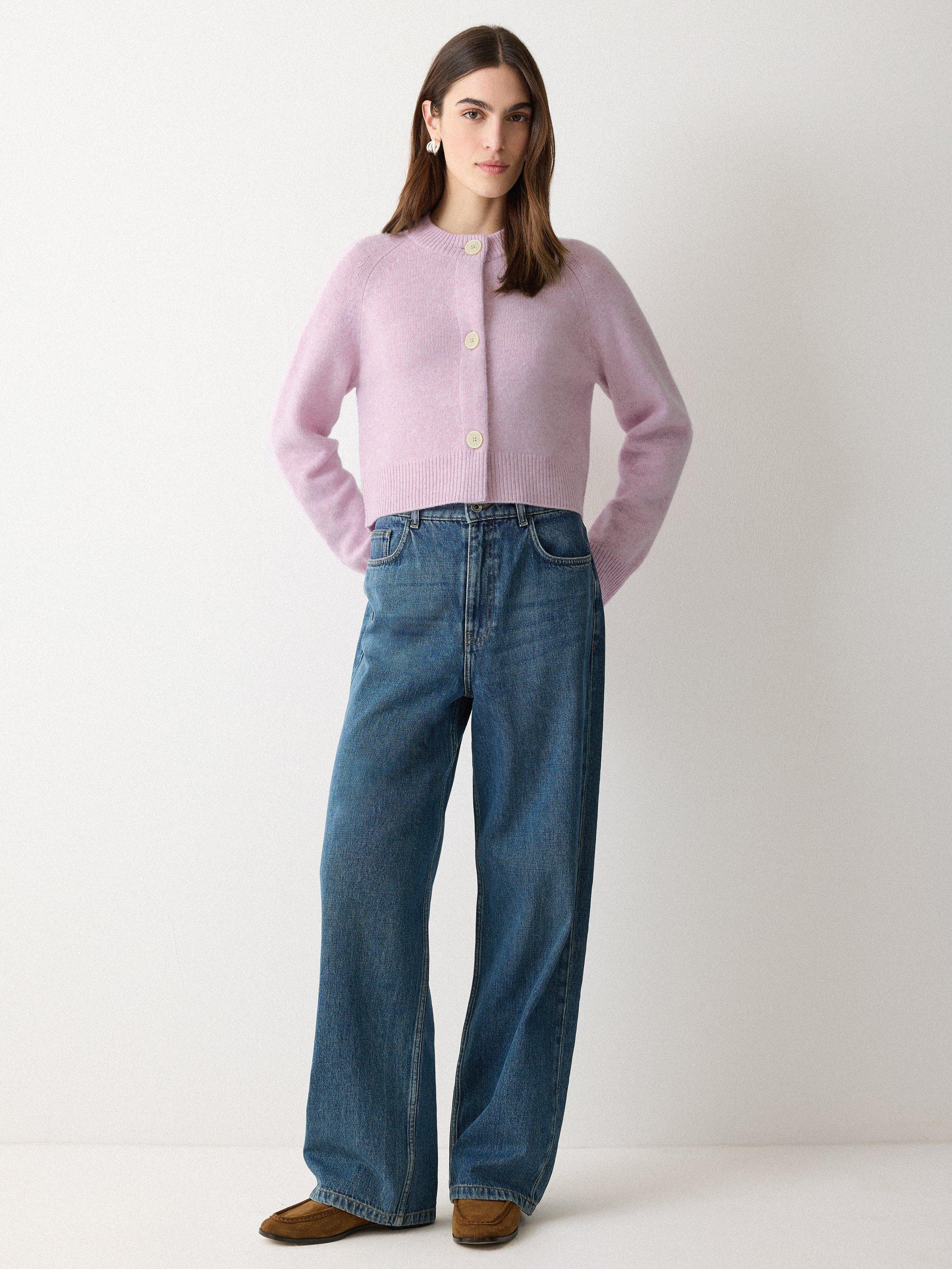 Product image 4 of 5, which shows Jigsaw Cropped Pure Wool Cardigan, Lilac, XS
