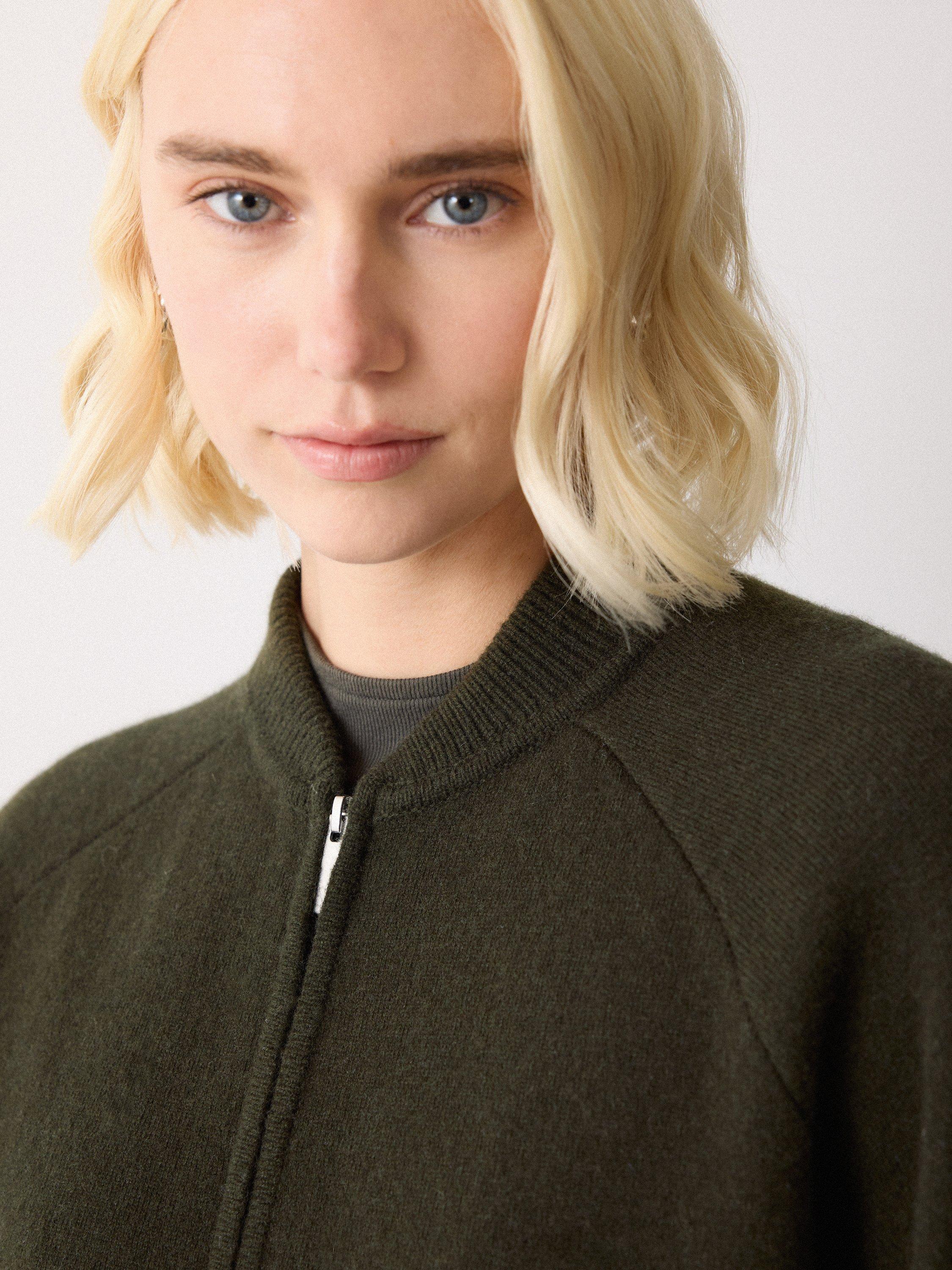 Product image 3 of 7, which shows Jigsaw Knitted Bomber Jacket, Khaki, XS