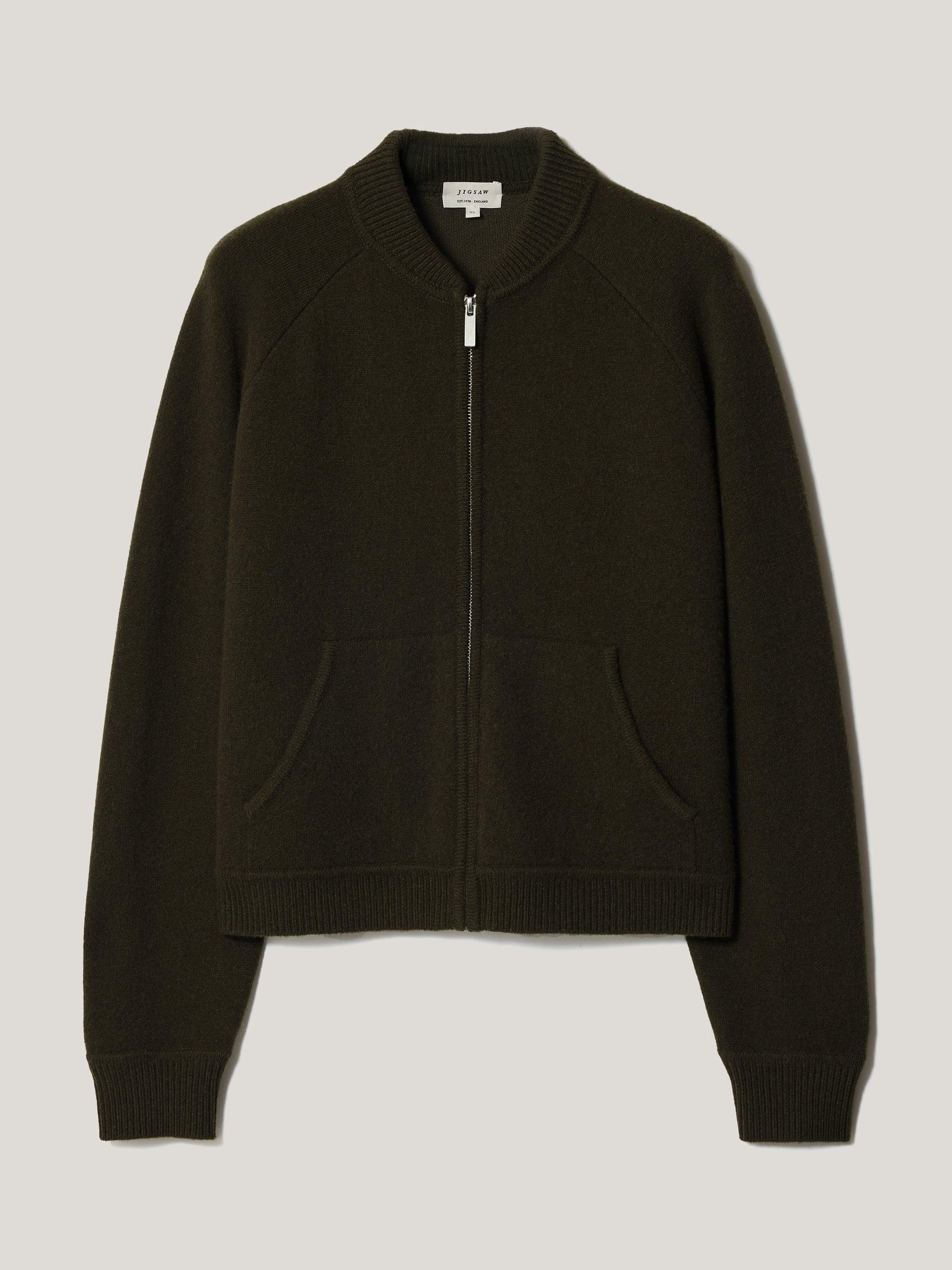 Product image 5 of 7, which shows Jigsaw Knitted Bomber Jacket, Khaki, XS