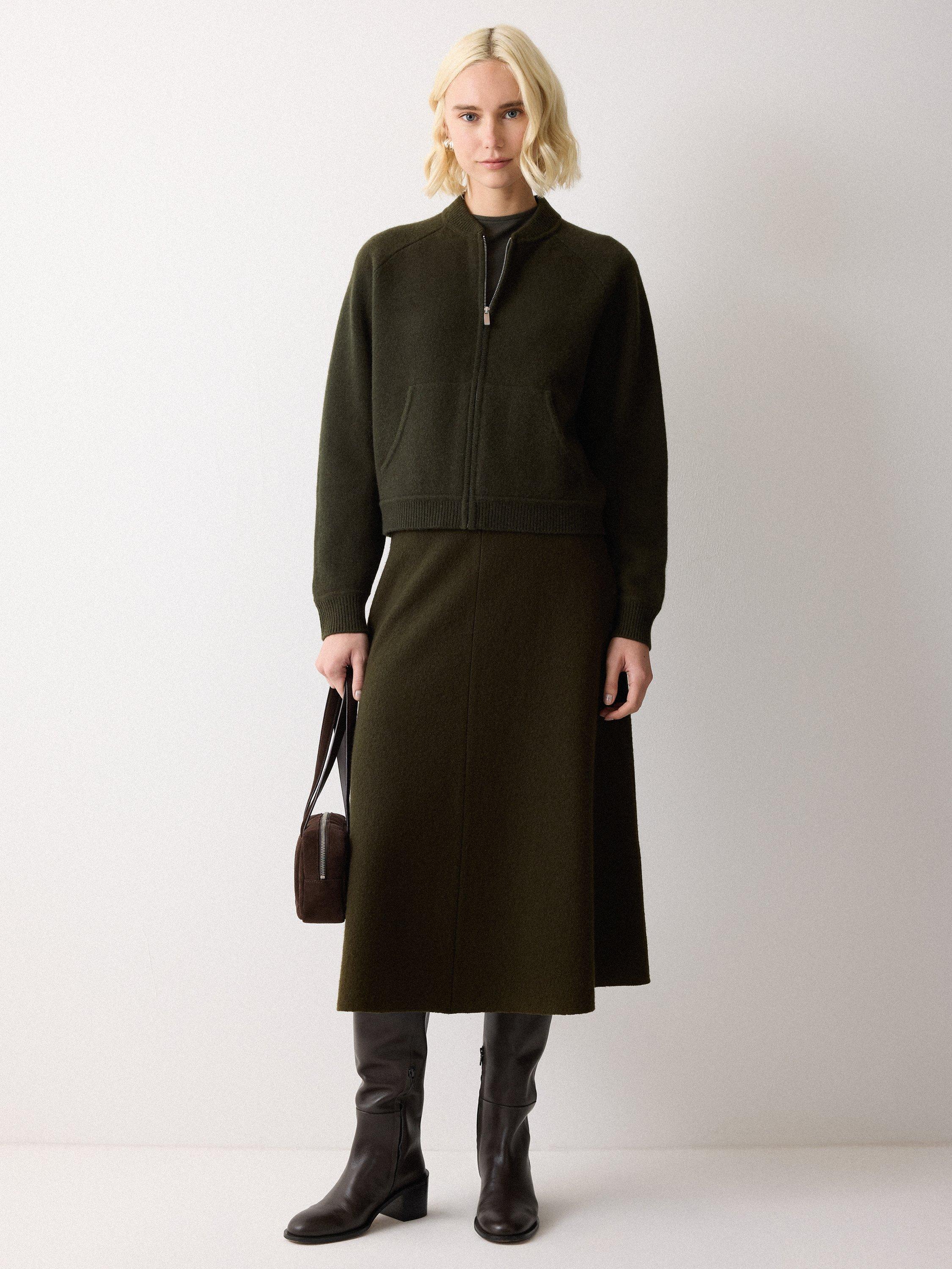 Product image 6 of 7, which shows Jigsaw Knitted Bomber Jacket, Khaki, XS