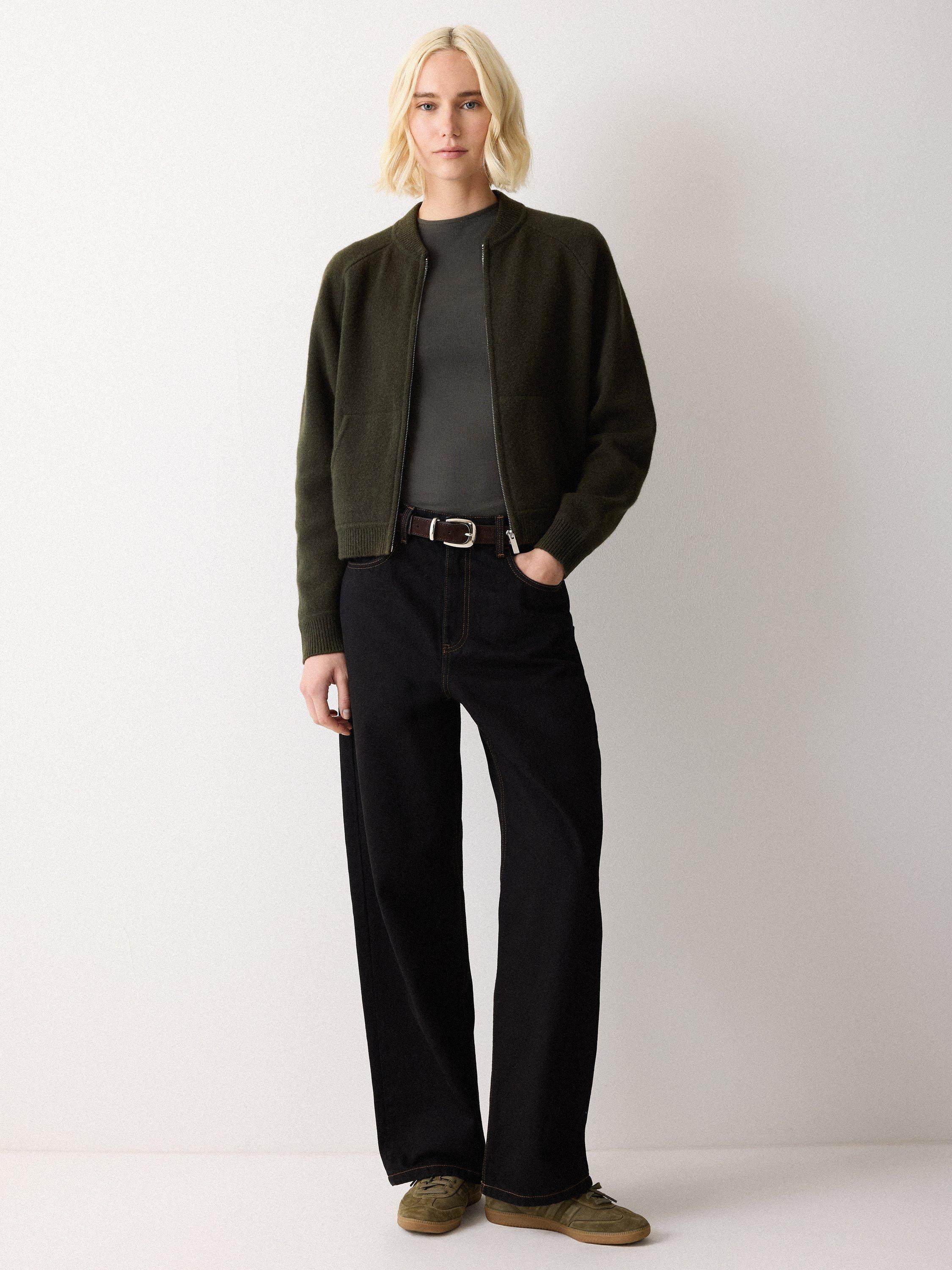 Product image 7 of 7, which shows Jigsaw Knitted Bomber Jacket, Khaki, XS