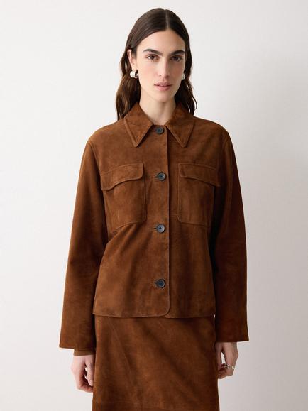 Jigsaw Patch Pocket Pure Suede Utility Jacket, Tan, Tan