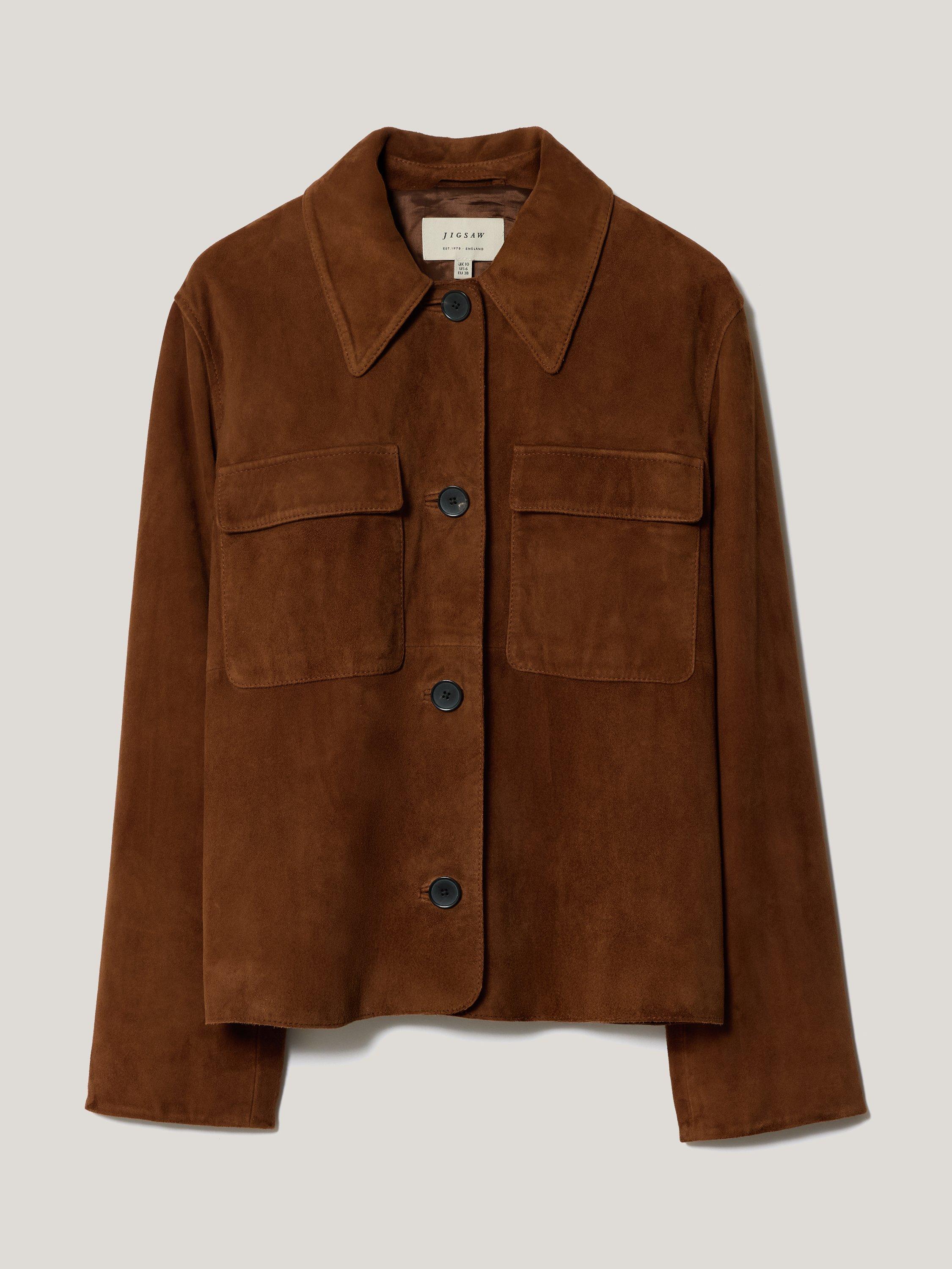 Product image 5 of 6, which shows Jigsaw Patch Pocket Pure Suede Utility Jacket, Tan, 6