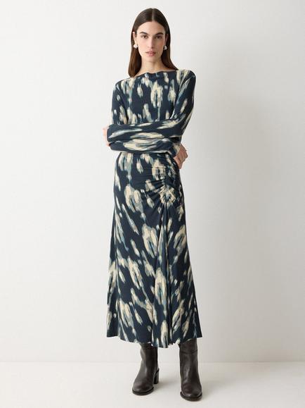 Jigsaw Ikat Ruched Jersey Dress, Blue, Blue