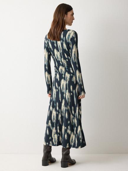 Jigsaw Ikat Ruched Jersey Dress, Blue - view 2, Blue