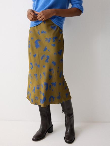 Jigsaw Ink Cloud Satin Bias Skirt, Khaki, Khaki