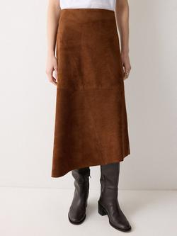 Jigsaw Asymmetric Pure Suede Midi Skirt, Tan, Tan