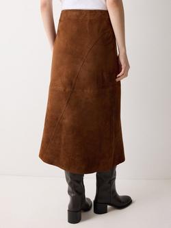 Jigsaw Asymmetric Pure Suede Midi Skirt, Tan - view 2, Tan